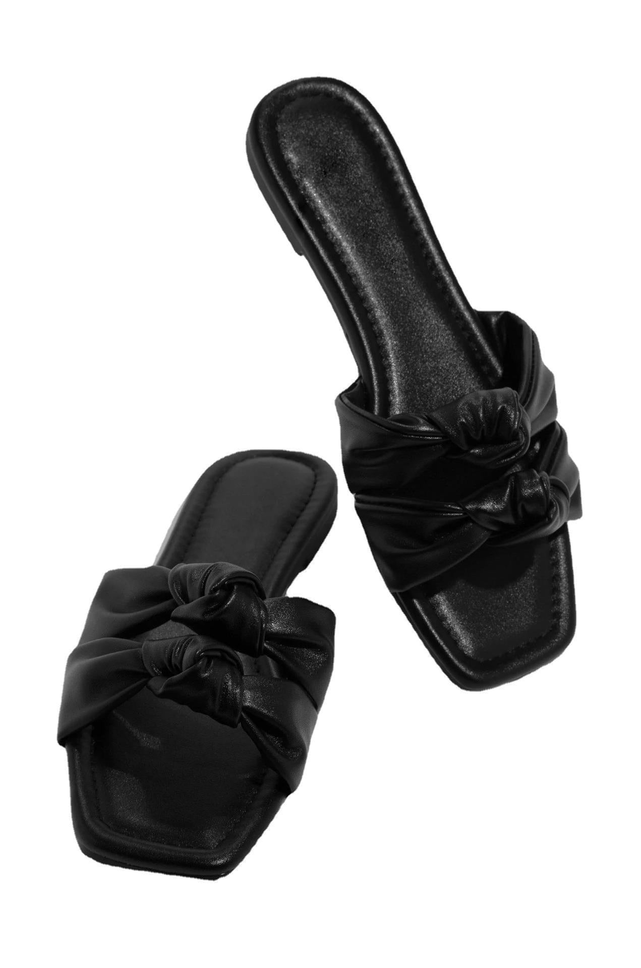 best Summer Women Sandals Outdoor Plus Size 43 Open Toe Flat Slippers Women Square Head Bow Beach Women Shoes Zapatos De Mujer slippers shop online at M2K Trends for