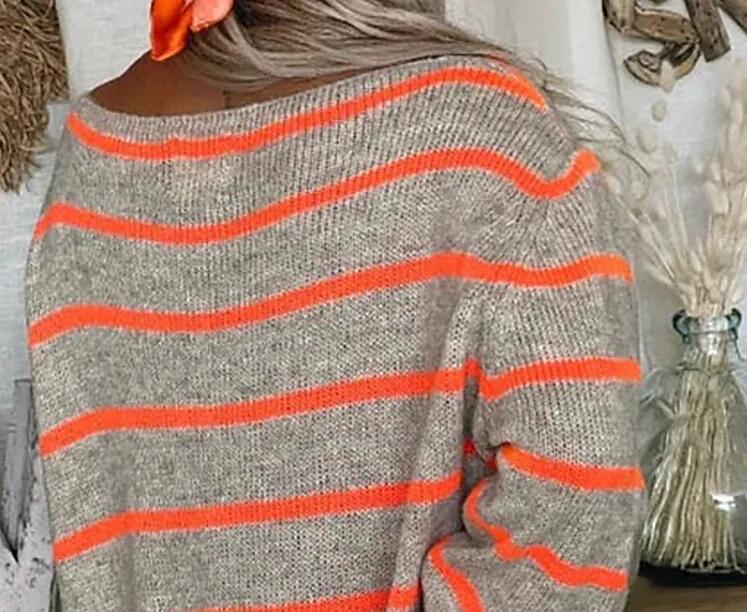 best Sweater Contrast Stripe Pullover Crewneck Sweater 0 shop online at M2K Trends for