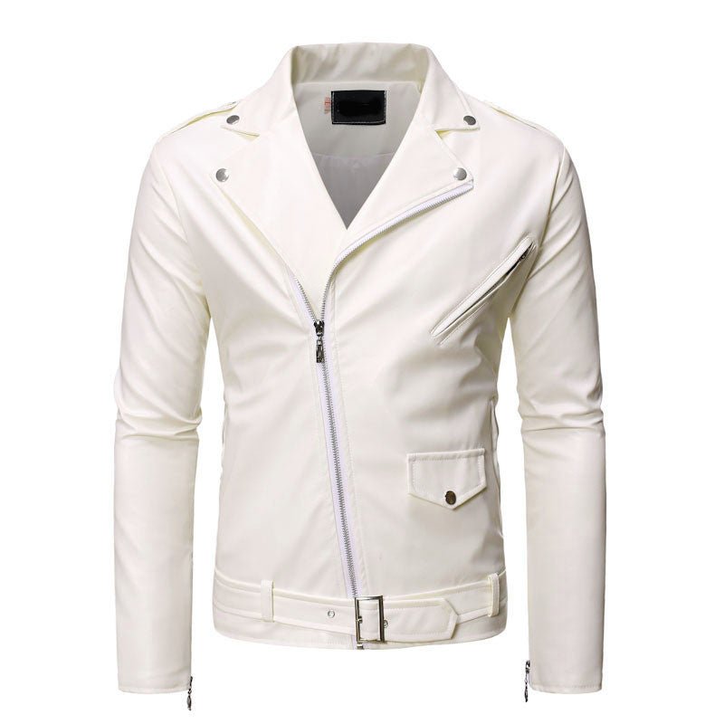 best The best Slim Casual Leather Jacket With Lapel mens Diagonal Zipper men`s shirt shop online at M2K Trends for