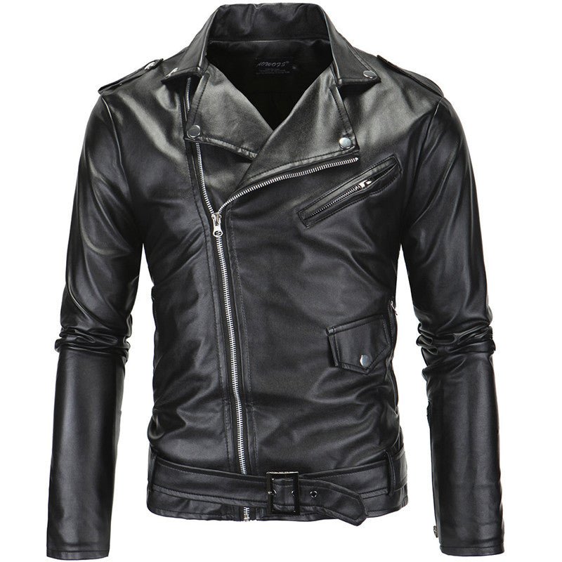 best The best Slim Casual Leather Jacket With Lapel mens Diagonal Zipper men`s shirt shop online at M2K Trends for