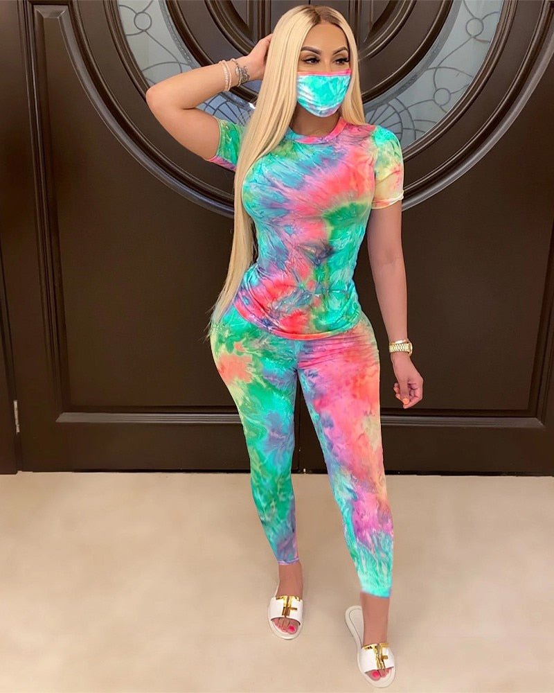 best Tie-Dye Clothes Set Women Summer Casual Two Piece Sportswear 2 Piece Outfit for Women Sweat Suit Short Sleeve Top and Shorts Set 0 shop online at M2K Trends for