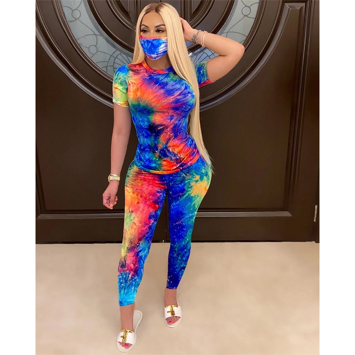 best Tie-Dye Clothes Set Women Summer Casual Two Piece Sportswear 2 Piece Outfit for Women Sweat Suit Short Sleeve Top and Shorts Set 0 shop online at M2K Trends for