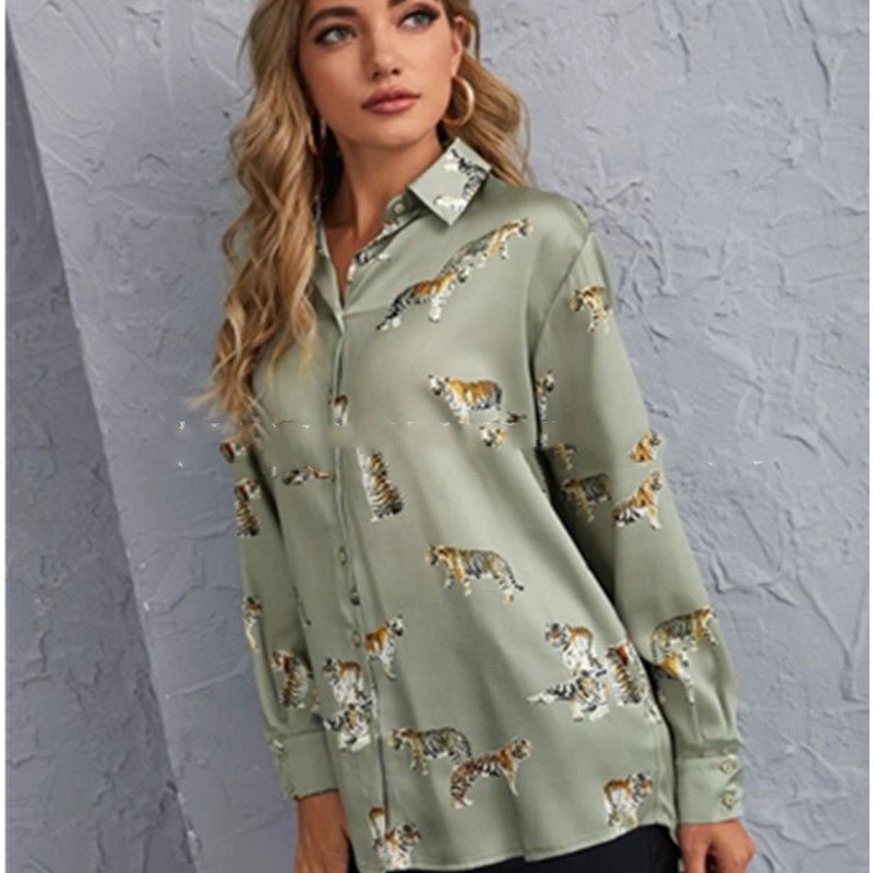 best Tiger Pattern Printed Long-Sleeved Shirt Top Women 0 shop online at M2K Trends for