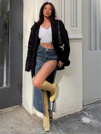 best Tossy 2023 Summer Split Out Denim Skirt Jeans Women Casual Long Skirt Low Waisted Jean Streetwear New Midi Pencil Skirt Y2k New 0 shop online at M2K Trends for