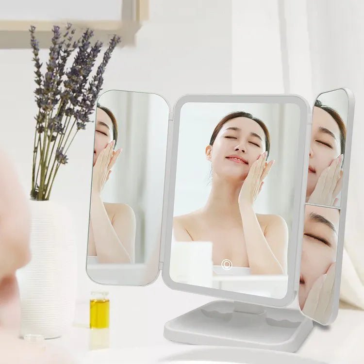 best Trifold Makeup Mirror LED Lights Dorm Dressing Mirror Beauty Light up your fill light with Smart Complementary Makeup Mirror Tri make up mirror shop online at M2K Trends for