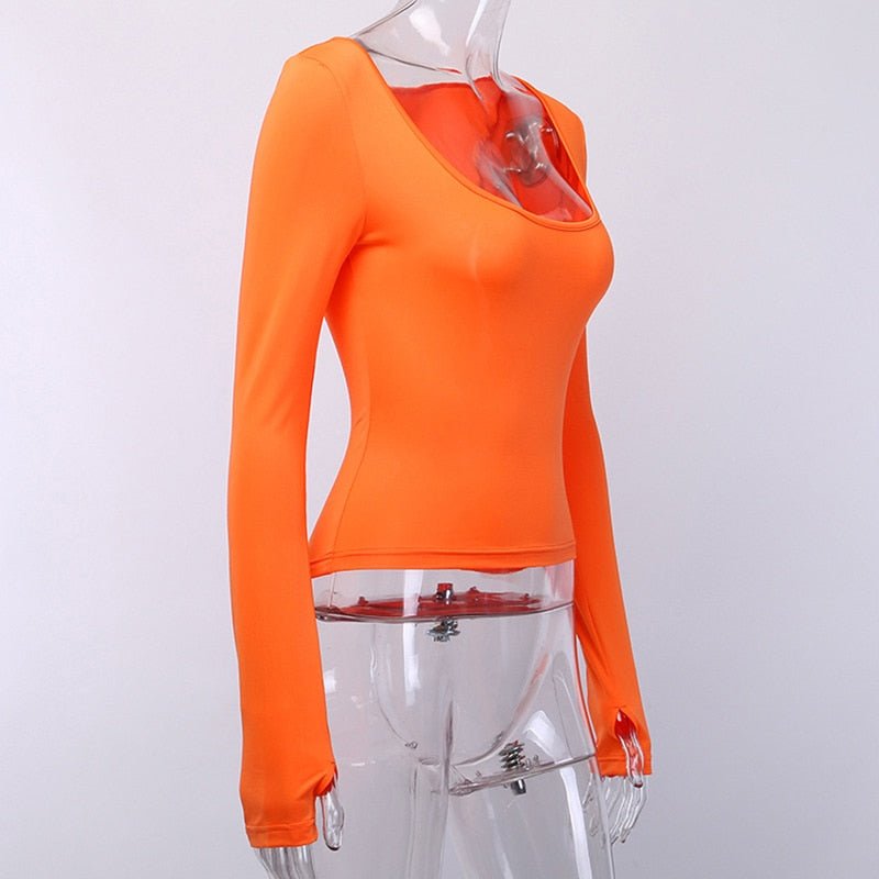 best Tshirt Women Fashion Fluorescent Tees Ladies Sexy Tight Long Sleeve T-shirt Casual Solid Color Elastic Basic Tops Women 47-49cm 0 shop online at M2K Trends for