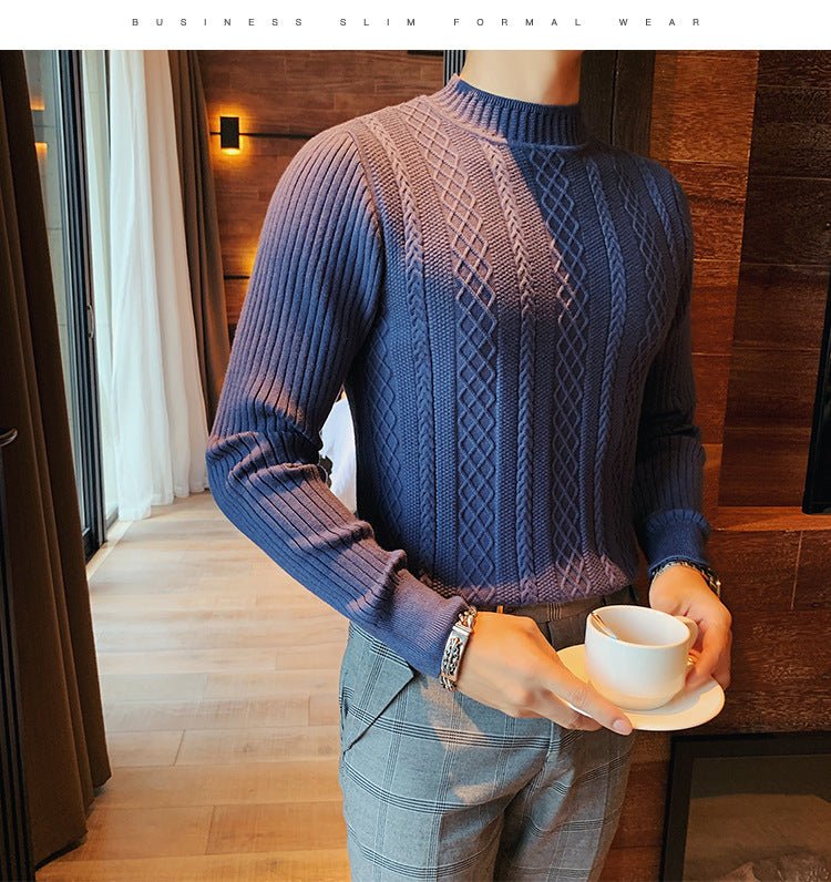 best Twist Sweater Men's Half Turtleneck Sweater Slim Coarse Sweater Base 0 shop online at M2K Trends for