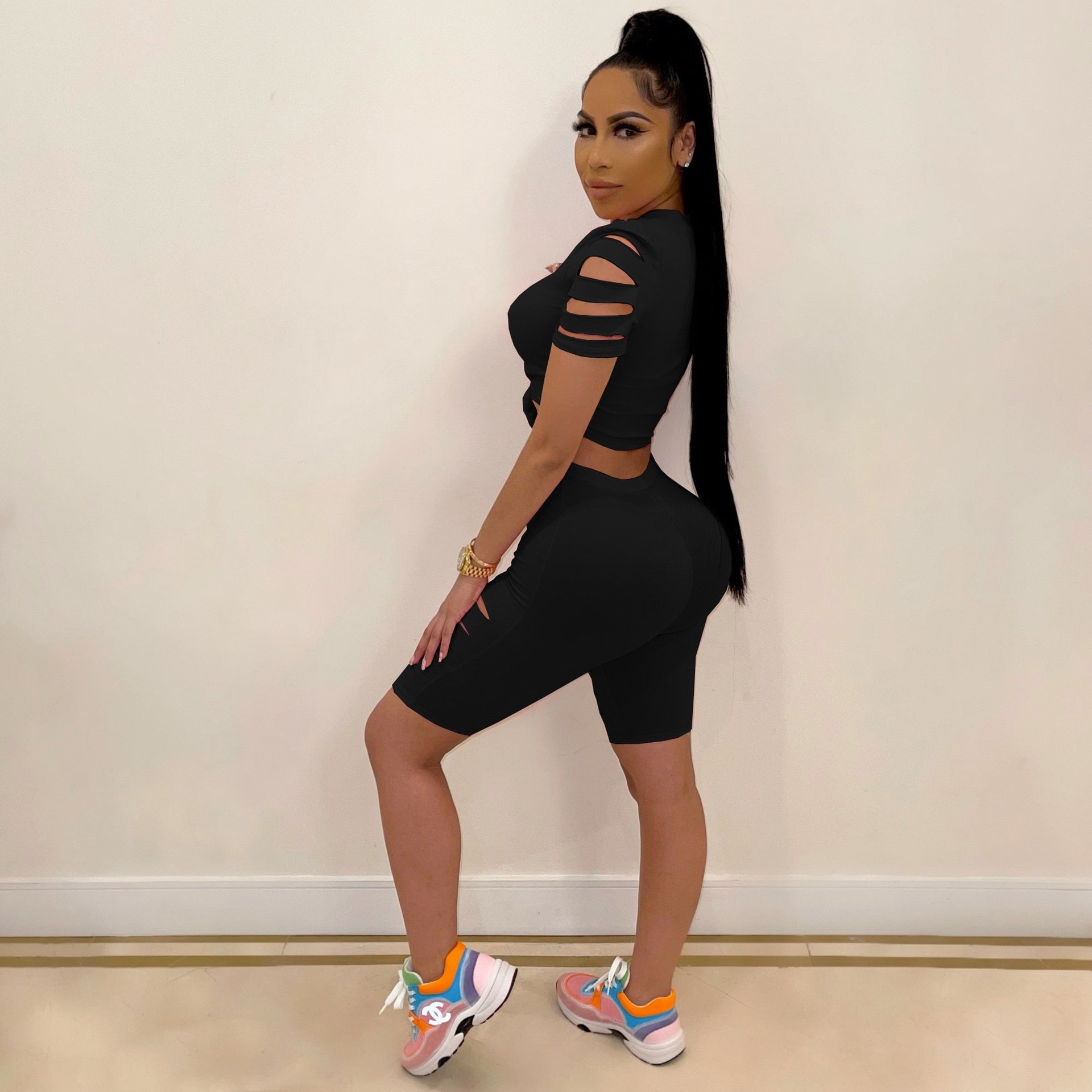 best Two Piece Set Tracksuit Summer Women Casual Home Skinny Sexy Hollow Out Short Sleeve Top and Pants Shorts Suit Sweatsuit Outfits 0 shop online at M2K Trends for