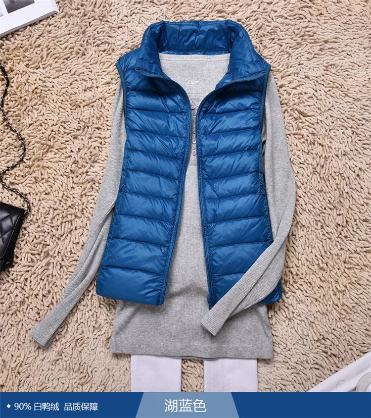 best Ultra Light Slim Down Coat Women Winter Stand Collar Thin Jacket Windproof Padded Waistcoat Sleeveless Portable Duck Down Vest shop online at M2K Trends for