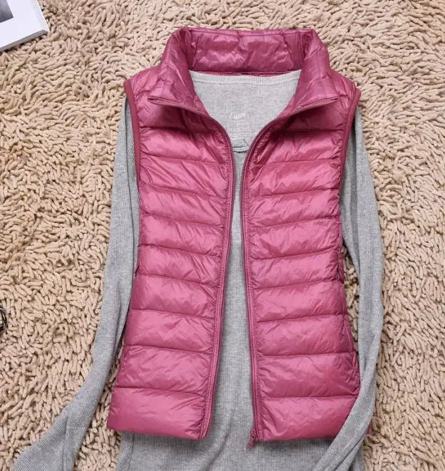 best Ultra Light Slim Down Coat Women Winter Stand Collar Thin Jacket Windproof Padded Waistcoat Sleeveless Portable Duck Down Vest shop online at M2K Trends for