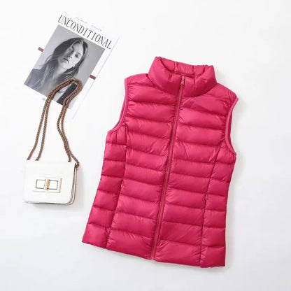 best Ultra Light Slim Down Coat Women Winter Stand Collar Thin Jacket Windproof Padded Waistcoat Sleeveless Portable Duck Down Vest shop online at M2K Trends for