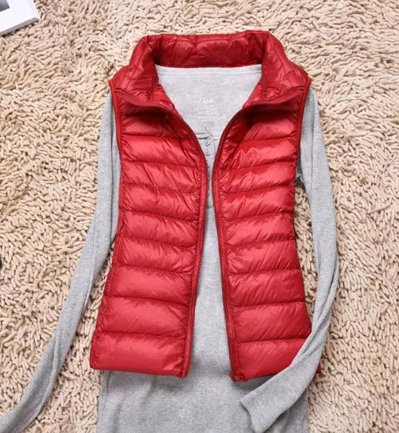 best Ultra Light Slim Down Coat Women Winter Stand Collar Thin Jacket Windproof Padded Waistcoat Sleeveless Portable Duck Down Vest shop online at M2K Trends for