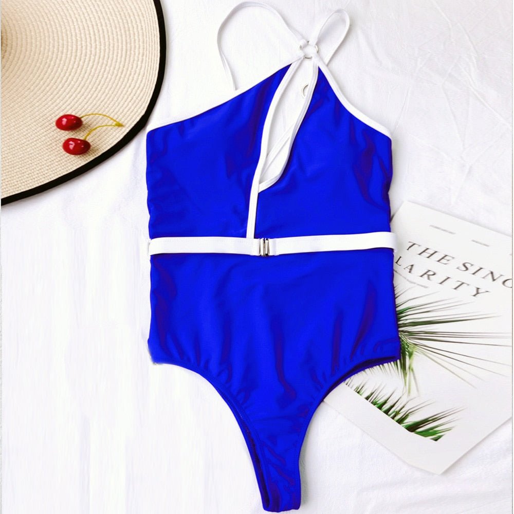 best VigoCasey Hollow Out One Shoulder Swimwear Women 2023 Sexy One Piece Swimsuit Female High Waist Monokini Solid Belt Bathing Suit 0 shop online at M2K Trends for