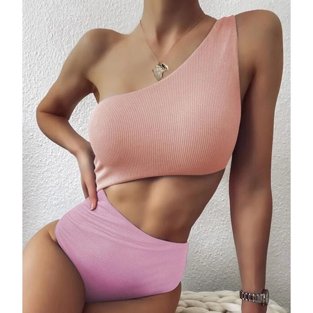 best VigoCasey Patchwork Swimwear Women 2023 Sexy One Piece Swimsuit Female One Shoulder Bathing Suit High Waist Hollow Monokini Swim 0 shop online at M2K Trends for