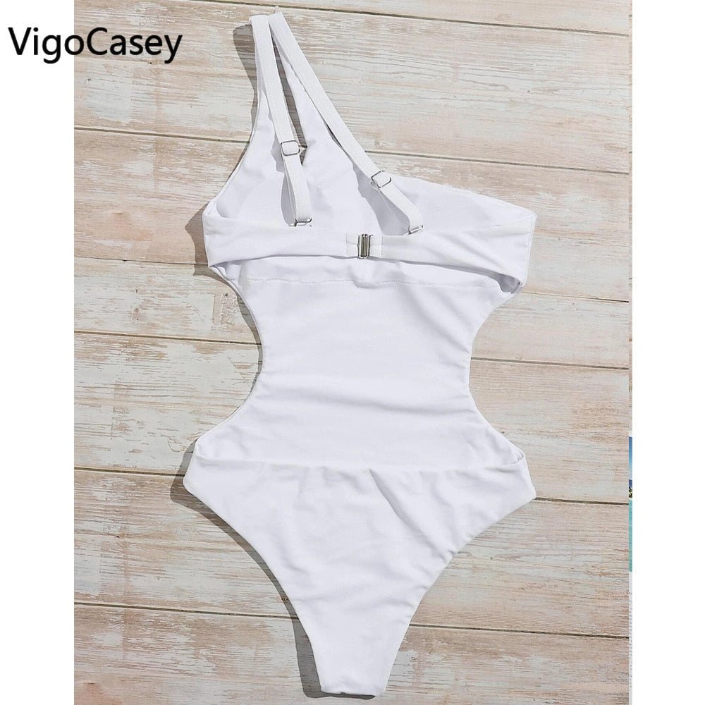 best VigorCasey 2023 Solid One Shoulder Swimwear Women Sexy High Waist Hollow One Piece Swimsuit Monokini Backless Beach Bathing Suit 0 shop online at M2K Trends for