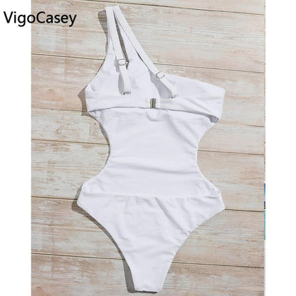 best VigorCasey 2023 Solid One Shoulder Swimwear Women Sexy High Waist Hollow One Piece Swimsuit Monokini Backless Beach Bathing Suit 0 shop online at M2K Trends for