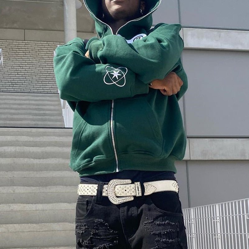 best Vintage Men Hoodies Fashion Hip Hop Printed Hooded Sweatshirts Gothic Punk Oversized Zip Up Jacket Coat Hoodie Y2k Clothes shop online at M2K Trends for