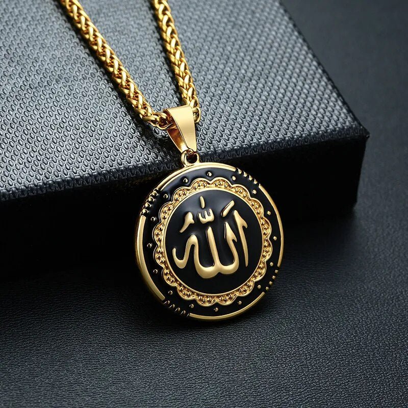 best Vnox Men Religious Round Allah Pendant Necklaces Gold Color Stainless Steel Islamic Jewelry Free Chain 24" shop online at M2K Trends for