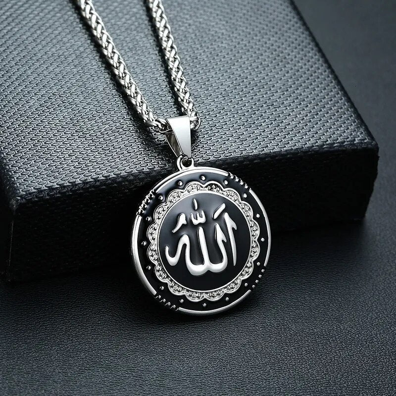 best Vnox Men Religious Round Allah Pendant Necklaces Gold Color Stainless Steel Islamic Jewelry Free Chain 24" shop online at M2K Trends for