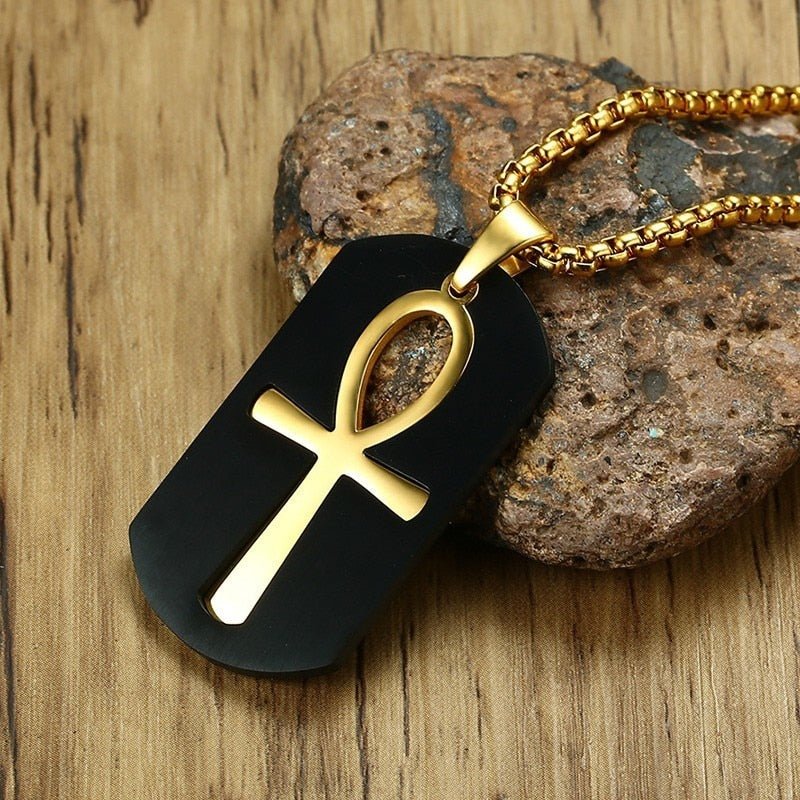 best Vnox Removable Ankh Cross Necklace for Men Gold Color Stainless Steel Cut Out Crux Ansata Key To Life Egypt Pendant Box Chain 0 shop online at M2K Trends for