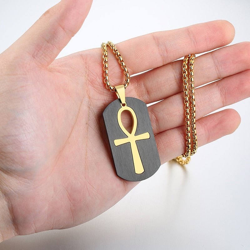 best Vnox Removable Ankh Cross Necklace for Men Gold Color Stainless Steel Cut Out Crux Ansata Key To Life Egypt Pendant Box Chain 0 shop online at M2K Trends for