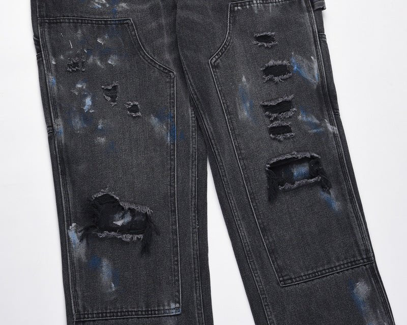 best Washed Ink Splattered Ripped Black Zip-Up Jeans 0 shop online at M2K Trends for