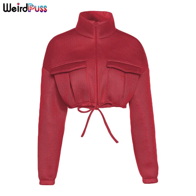 best Weird Puss Y2K Winter Women Bubble Puffer Warm Jacket Drawstring Thick Streetwear Short Coats Turtleneck Zipper Pocket Outerwear shop online at M2K Trends for