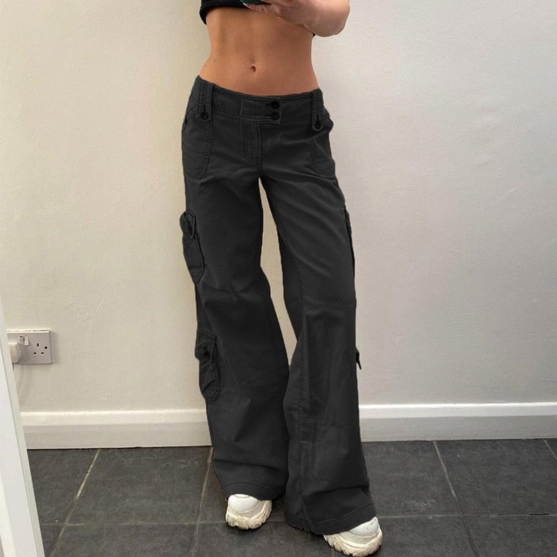 best WeiYao Women Cargo Trousers Straight Cargo Jeans Pants High Waist Vintage Pantalon Streetwear Femme Mujer Multi Pocket 2022 0 shop online at M2K Trends for