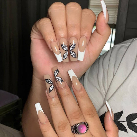 best White French Butterfly Fake Nails Press On Nail Nail Stickers Nail Shaped Piece Wear Finished Nail Beauty Accessories shop online at M2K Trends for