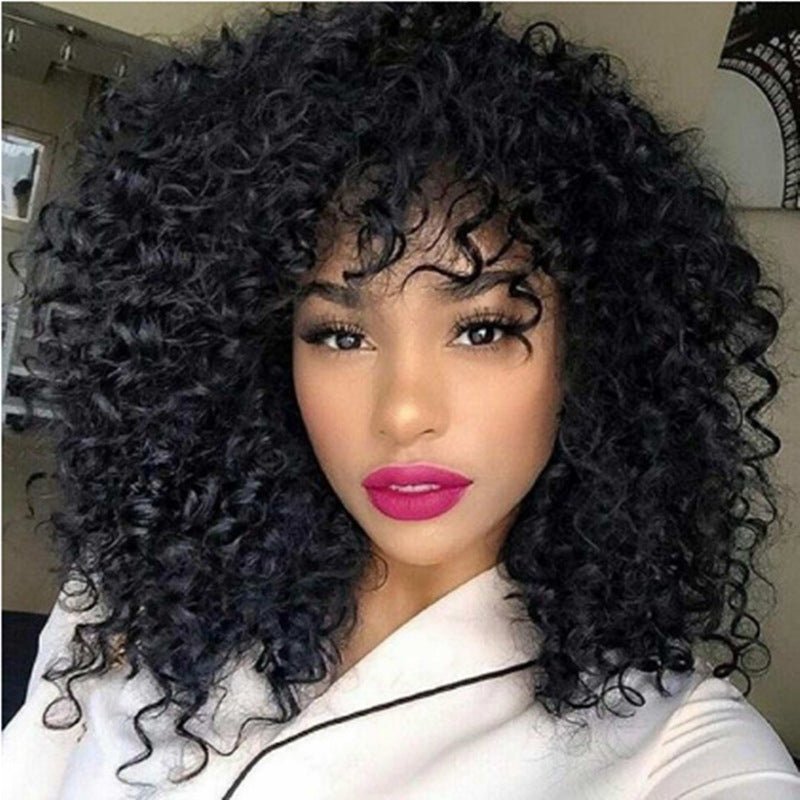 best Wigs, African Short Curly Hair Female Wigs, Fluffy Small Curly Bangs, Long Curly Hair Wigs wig shop online at M2K Trends for