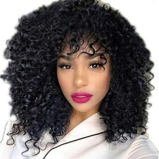 best Wigs, African Short Curly Hair Female Wigs, Fluffy Small Curly Bangs, Long Curly Hair Wigs wig shop online at M2K Trends for