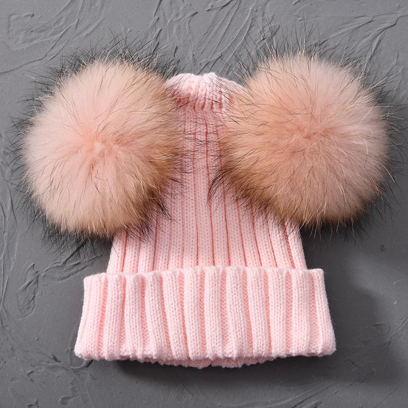 best Winter Real Fur Ball Beanie Hat for Women Ladies Fluffy Double Natural Raccoon Fur Pom Pom Skullies Beanie Hat With 2 Fur Pompom shop online at M2K Trends for