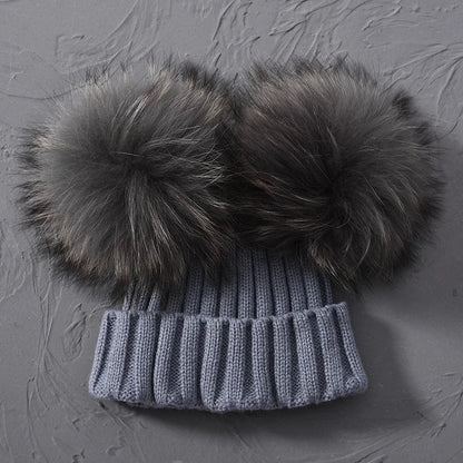 best Winter Real Fur Ball Beanie Hat for Women Ladies Fluffy Double Natural Raccoon Fur Pom Pom Skullies Beanie Hat With 2 Fur Pompom shop online at M2K Trends for