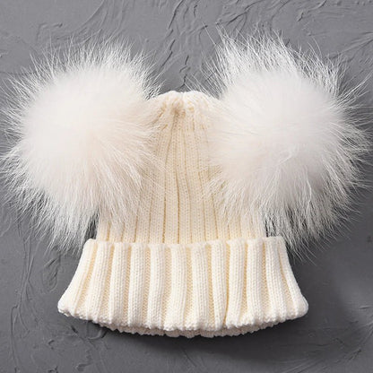 best Winter Real Fur Ball Beanie Hat for Women Ladies Fluffy Double Natural Raccoon Fur Pom Pom Skullies Beanie Hat With 2 Fur Pompom shop online at M2K Trends for