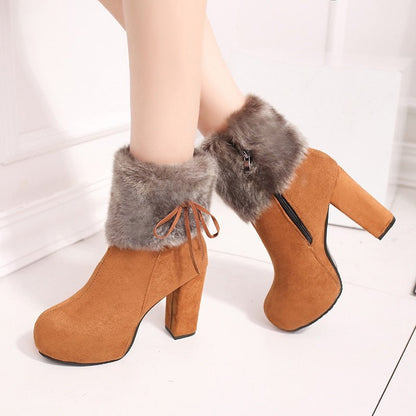 best Winter Shoes Women High Heels Boots Fur Warm Shoes Fashion Boots for Women Winter High Heels Super Square High Heel 10cm A1658 0 shop online at M2K Trends for