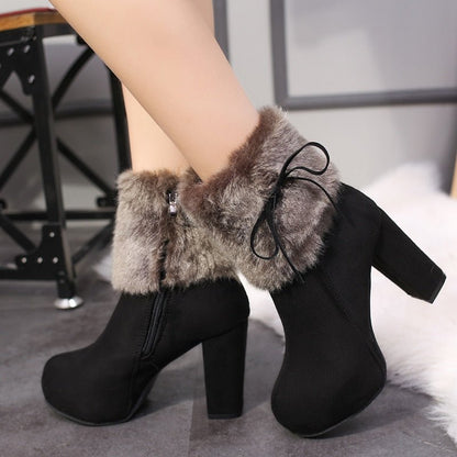 best Winter Shoes Women High Heels Boots Fur Warm Shoes Fashion Boots for Women Winter High Heels Super Square High Heel 10cm A1658 0 shop online at M2K Trends for