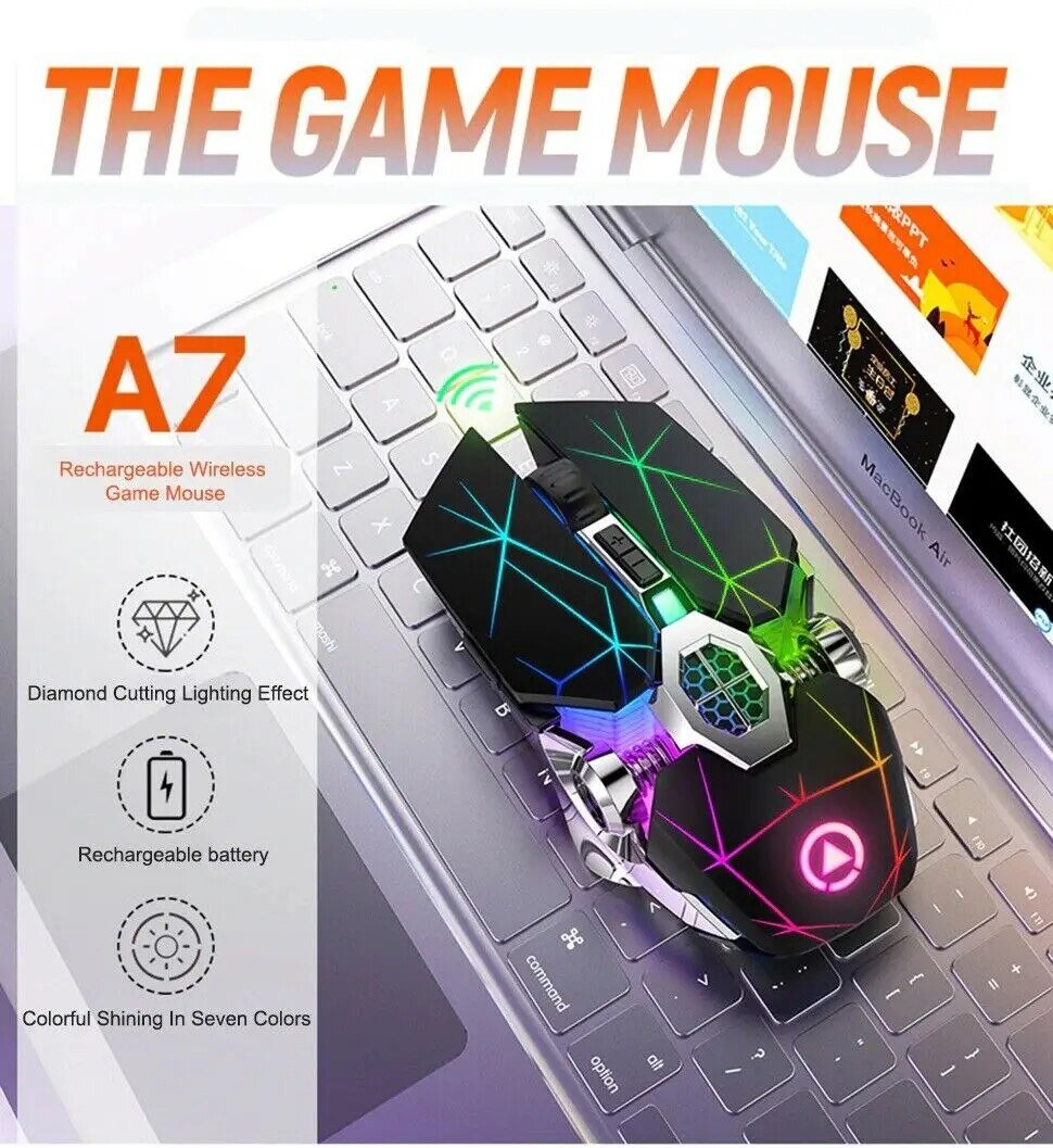 best Wireless Optical 2.4G USB Gaming Mouse 1600DPI 7 Color LED Backlit Rechargeable Silent Mice For PC Laptop shop online at M2K Trends for Wireless
