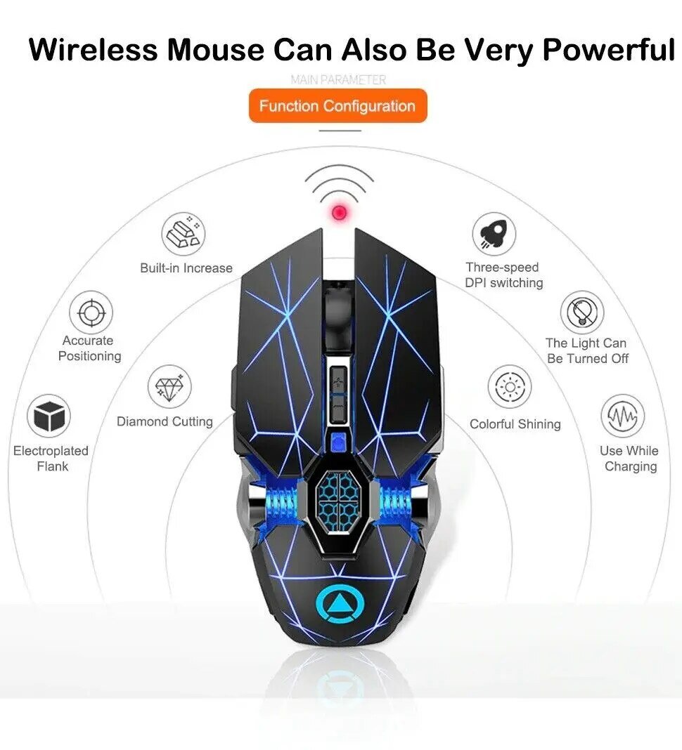best Wireless Optical 2.4G USB Gaming Mouse 1600DPI 7 Color LED Backlit Rechargeable Silent Mice For PC Laptop shop online at M2K Trends for Wireless