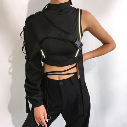 best Women Chic Choker One Long Sleeve Strap Buckle crop tops 0 shop online at M2K Trends for