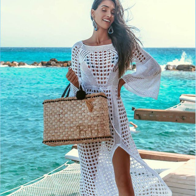 best Women Crochet Beach Knitted Beach Cover Up Dress Tunic Long dress shop online at M2K Trends for