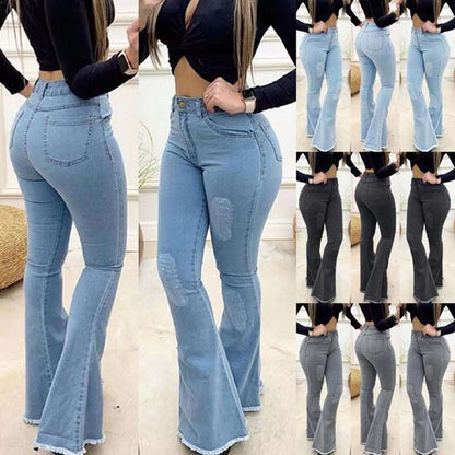 best Women Denim Jeans High Waist Stretch Baggy Pants Ripped Sexy Elegant Woman Wide Leg Flare Pants Jean Femme Trousers Pantalon 0 shop online at M2K Trends for