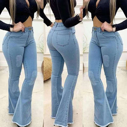 best Women Denim Jeans High Waist Stretch Baggy Pants Ripped Sexy Elegant Woman Wide Leg Flare Pants Jean Femme Trousers Pantalon 0 shop online at M2K Trends for