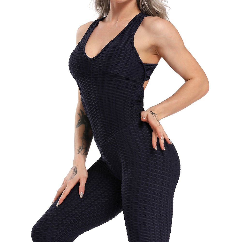 best Women Halter Yoga Set Black Activewear sexy bandage sleeveless Jumpsuit skinny rompers solid elastic bodycon fitness Sport Suits 0 shop online at M2K Trends for