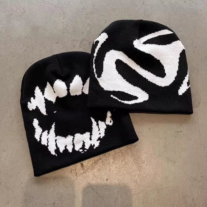 best Women Hat Knitting Beanies Goth Tooth Caps Men Y2k Streetwear Winter Fashion Pullover Kpop Harajuku Vintage Warm Hip Hop Unisex shop online at M2K Trends for