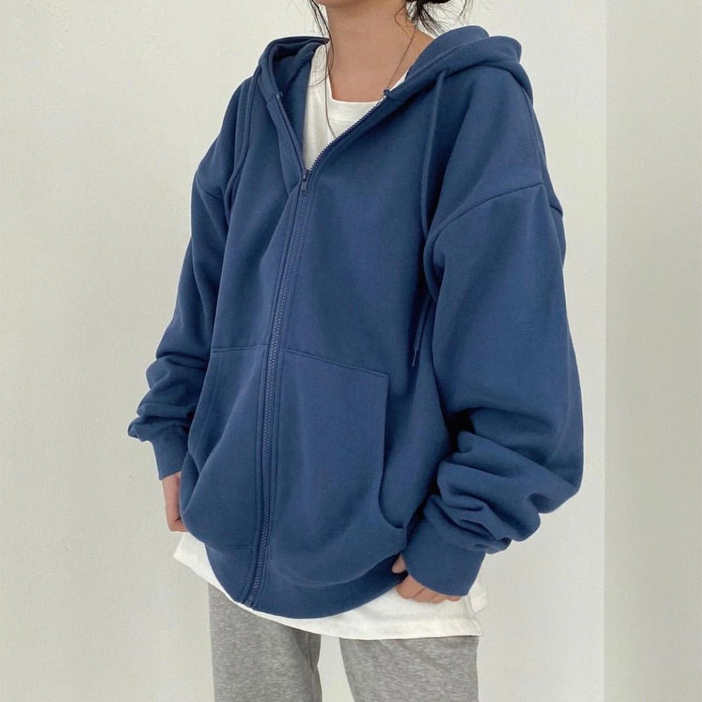best Women Hoodies Harajuku Korean Version Loose Oversized Sweatshirts Vintage Solid Color Long Sleeve Hooded Sweatshirt Zipper Coats 0 shop online at M2K Trends for