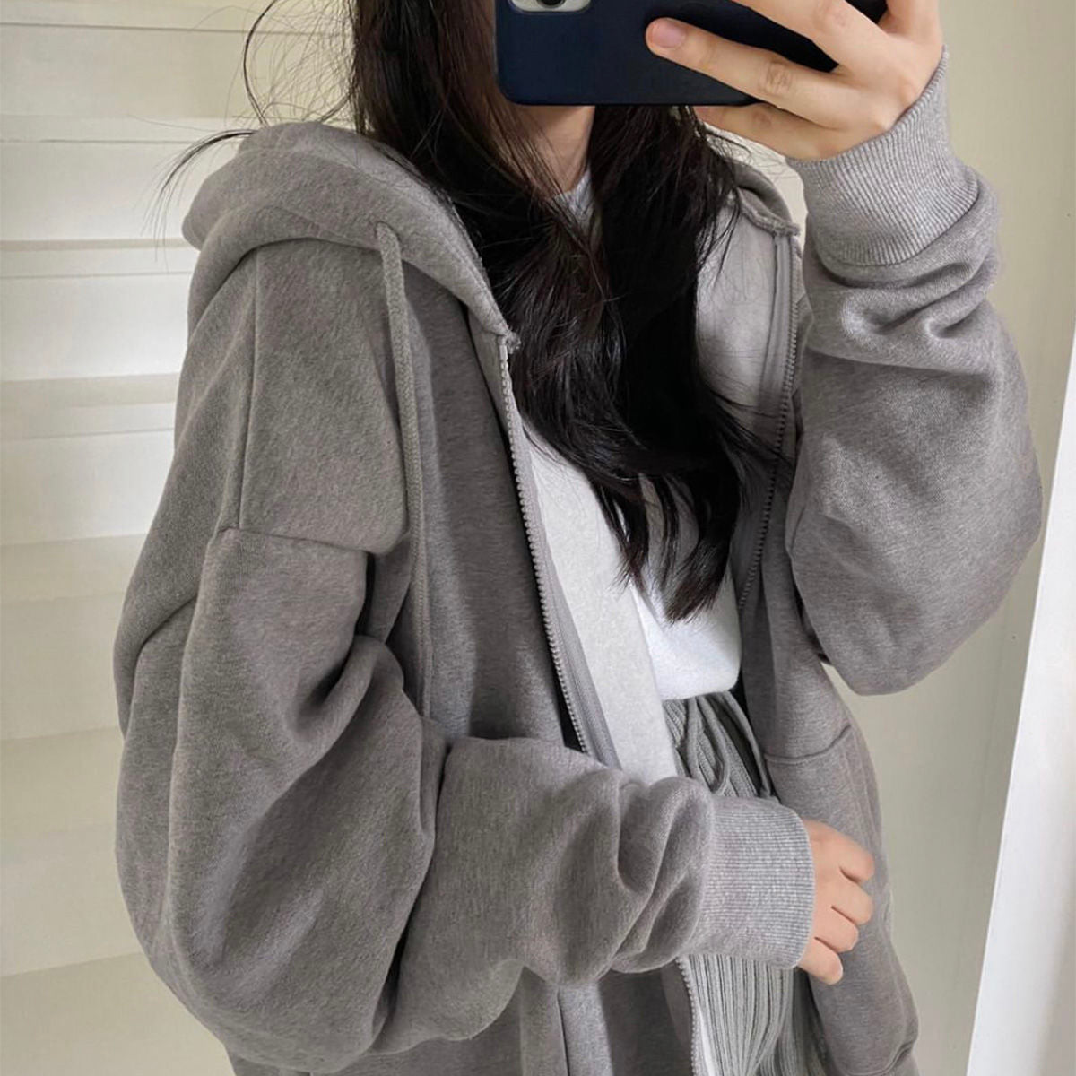 best Women Hoodies Solid Color Zip Up Pocket Oversized Harajuku Korean Sweatshirts Female Long Sleeve Hooded Streetwear Casual Top 0 shop online at M2K Trends for