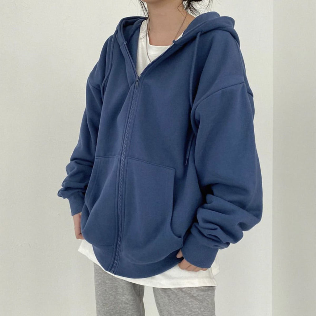 best Women Hoodies Solid Color Zip Up Pocket Oversized Harajuku Korean Sweatshirts Female Long Sleeve Hooded Streetwear Casual Top 0 shop online at M2K Trends for