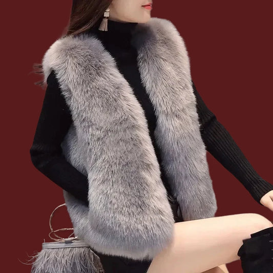best Women Jacket Autumn Winter Imitation Fox Fur Sleeveless Coat Style Elegance Warm Faux Fur Vest Female Fake Fur Waistcoat Outwear shop online at M2K Trends for