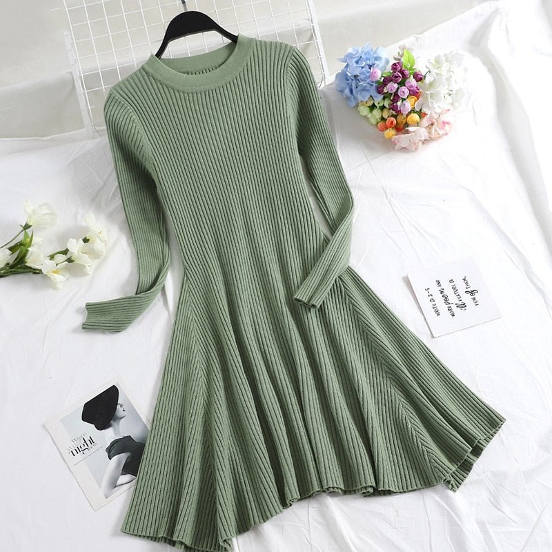 best Women Long Sleeve Sweater Dress Women's Irregular Hem Casual Autumn Winter Dress Women O-neck A Line Short Mini Knitted Dresses 0 shop online at M2K Trends for