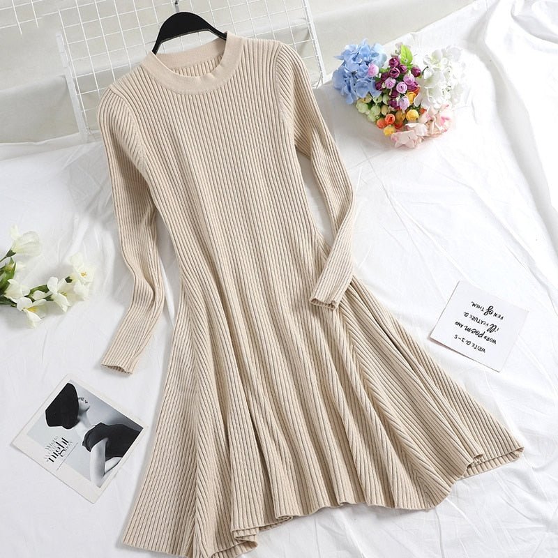 best Women Long Sleeve Sweater Dress Women's Irregular Hem Casual Autumn Winter Dress Women O-neck A Line Short Mini Knitted Dresses 0 shop online at M2K Trends for